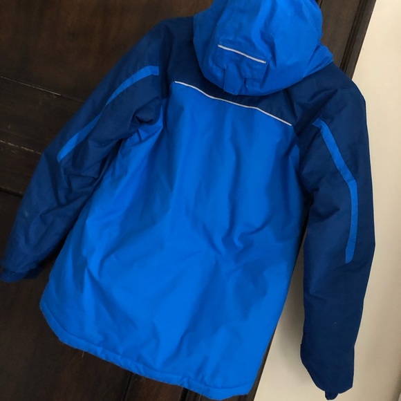 COLUMBIA big boys serious winter coat size 14 16 Omni tech Grow blue hooded - Picture 3 of 6